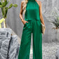 Grecian Neck Sleeveless Pocketed Top and Pants Set