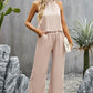 Grecian Neck Sleeveless Pocketed Top and Pants Set