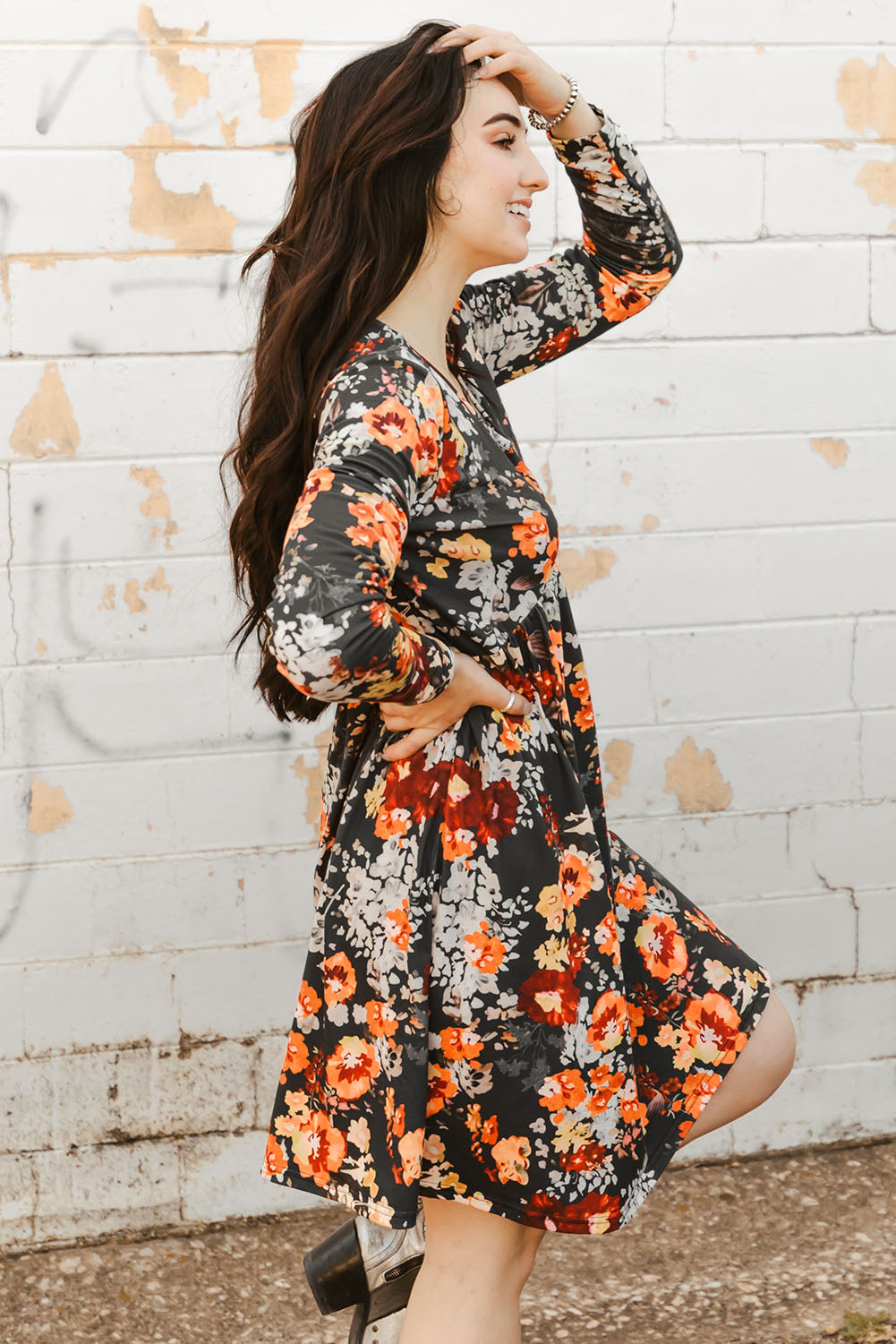 Floral Print Long Sleeve Dress