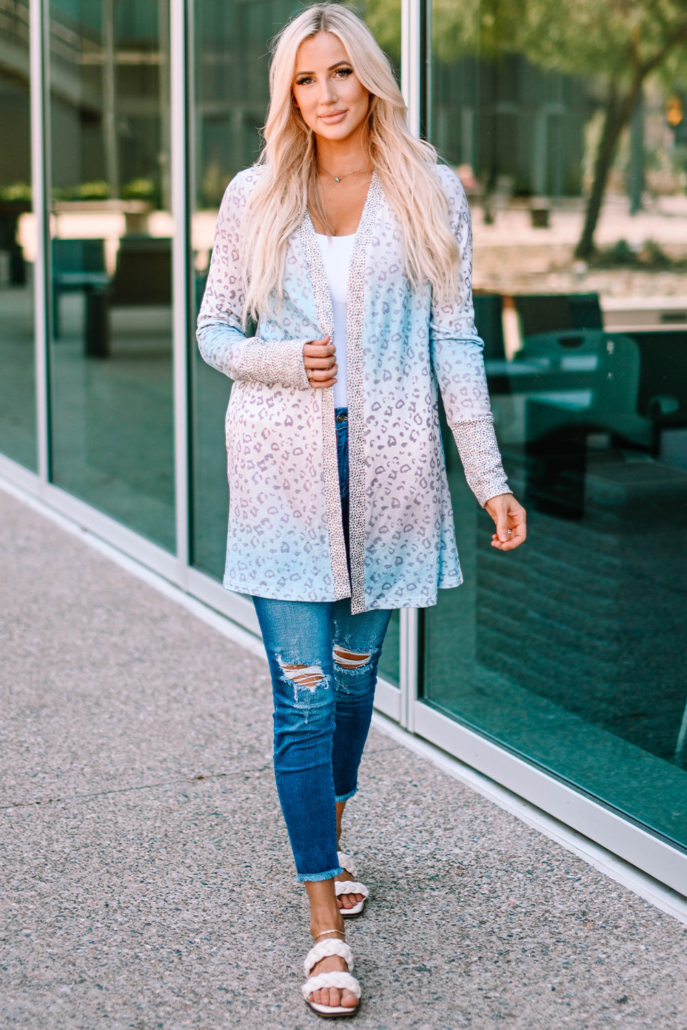 Leopard Gradient Open Front Cardigan